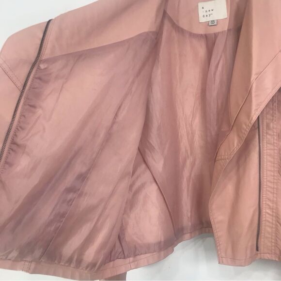 A New Day Pink Faux Leather Moto Style Asymmetrical Zip Up Jacket - Picture 12 of 16